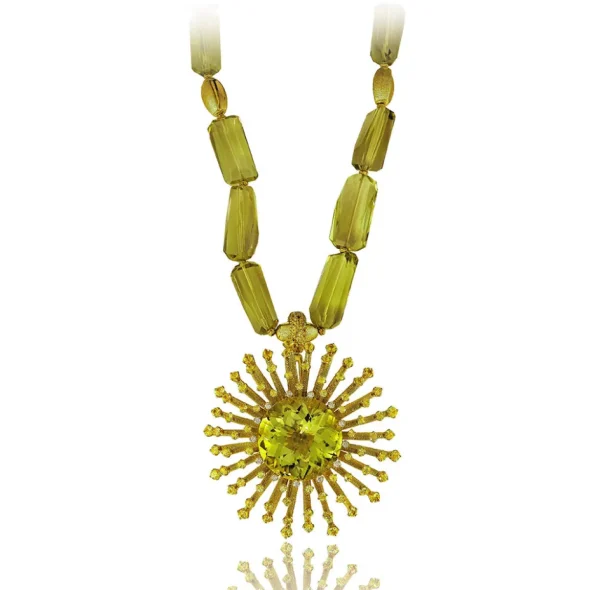 Pendants*Alex Soldier Gold Astra Pendant/Necklace with Lemon Quartz & Diamond
