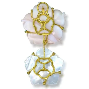 Citrine Jewelry | Pearl Earrings*Alex Soldier Gold Blossom Convertible Double Drop Earrings with Carved Mother Of Pearl