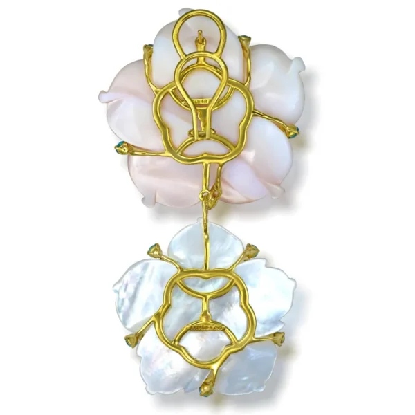 Citrine Jewelry | Pearl Earrings*Alex Soldier Gold Blossom Convertible Double Drop Earrings with Carved Mother Of Pearl