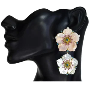 Citrine Jewelry | Pearl Earrings*Alex Soldier Gold Blossom Convertible Double Drop Earrings with Carved Mother Of Pearl