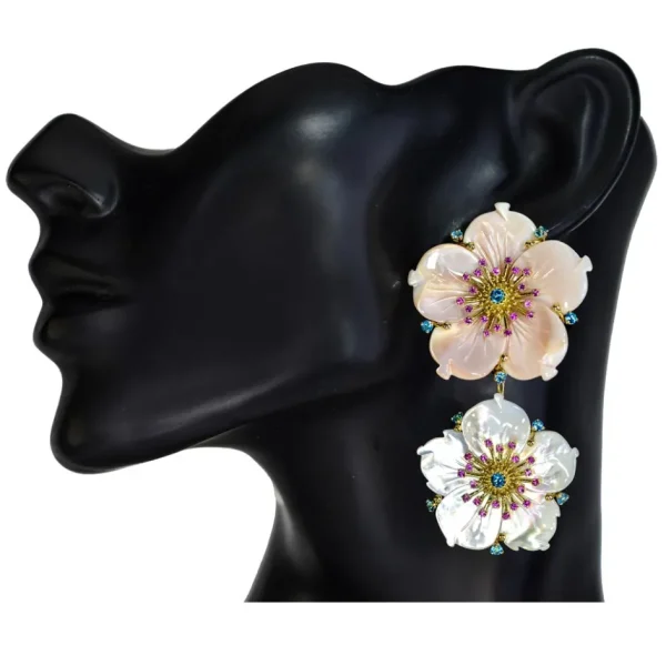 Citrine Jewelry | Pearl Earrings*Alex Soldier Gold Blossom Convertible Double Drop Earrings with Carved Mother Of Pearl