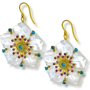Citrine Jewelry | Pearl Earrings*Alex Soldier Gold Blossom Convertible Double Drop Earrings with Carved Mother Of Pearl