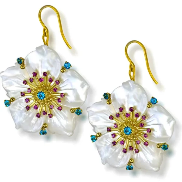 Citrine Jewelry | Pearl Earrings*Alex Soldier Gold Blossom Convertible Double Drop Earrings with Carved Mother Of Pearl