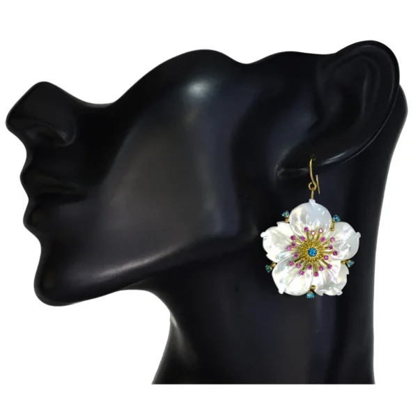 Citrine Jewelry | Pearl Earrings*Alex Soldier Gold Blossom Convertible Double Drop Earrings with Carved Mother Of Pearl